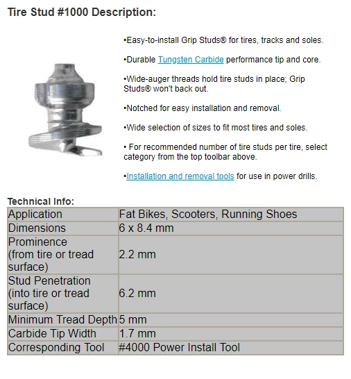 Grip Studs Grip Stud Tungsten Carbide Screw In Winter / Ice Traction Stud 2 Grip Studs Grip Stud Tungsten Carbide Screw In Winter / Ice Traction Stud - Image 2