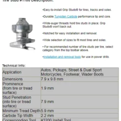 Grip Studs Grip Stud Tungsten Carbide Screw In Winter / Ice Traction Stud -ATV Store GST 1100 GRIPS STUD SPECS ALPINE POWERSPORTS