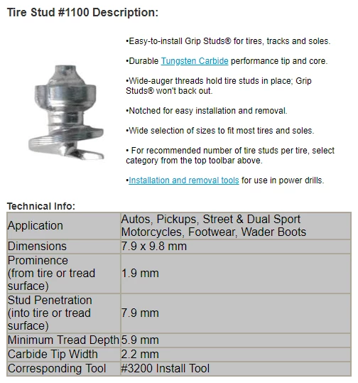 Grip Studs Grip Stud Tungsten Carbide Screw In Winter / Ice Traction Stud 3 Grip Studs Grip Stud Tungsten Carbide Screw In Winter / Ice Traction Stud - Image 3