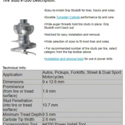 Grip Studs Grip Stud Tungsten Carbide Screw In Winter / Ice Traction Stud -ATV Store GST 1200 GRIP STUDS SPECS ALPINE POWERSPORTS