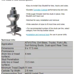 Grip Studs Grip Stud Tungsten Carbide Screw In Winter / Ice Traction Stud -ATV Store GST 1500 GRIP STUD SPECS ALPINE POWERSPORTS 1