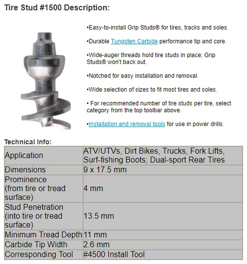 Grip Studs Grip Stud Tungsten Carbide Screw In Winter / Ice Traction Stud 6 Grip Studs Grip Stud Tungsten Carbide Screw In Winter / Ice Traction Stud - Image 6