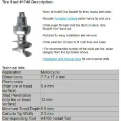 Grip Studs Grip Stud Tungsten Carbide Screw In Winter / Ice Traction Stud -ATV Store GST 1740 GRIP STUD SPECS ALPINE POWERSPORTS 1