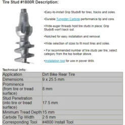 Grip Studs Grip Stud Tungsten Carbide Screw In Winter / Ice Traction Stud -ATV Store GST 1800R GRIP STUD SPECS ALPINE POWERSPORTS