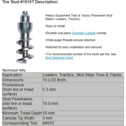 Grip Studs Grip Stud Tungsten Carbide Screw In Winter / Ice Traction Stud -ATV Store GST 1910T GRIP STUD SPECS ALPINE POWERSPORTS