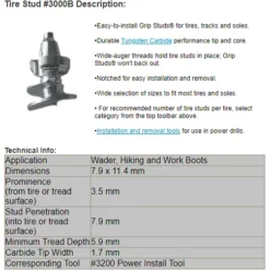 Grip Studs Grip Stud Tungsten Carbide Screw In Winter / Ice Traction Stud -ATV Store GST 3000B GRIP STUD SPECS ALPINE POWERSPORTS 1